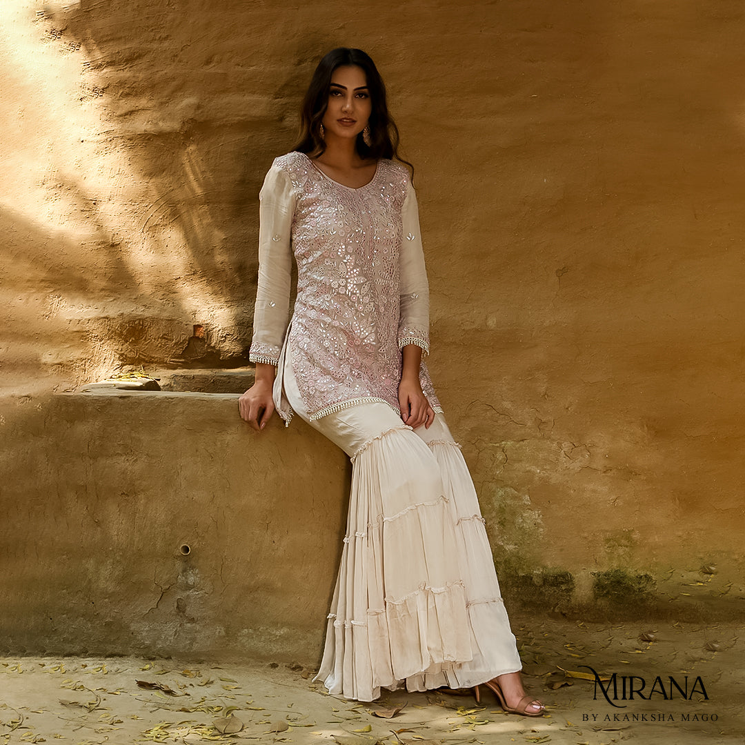 Faiza - Beige Kurta Gharara Set
