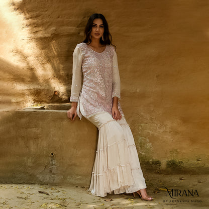 Faiza - Beige Kurta Gharara Set