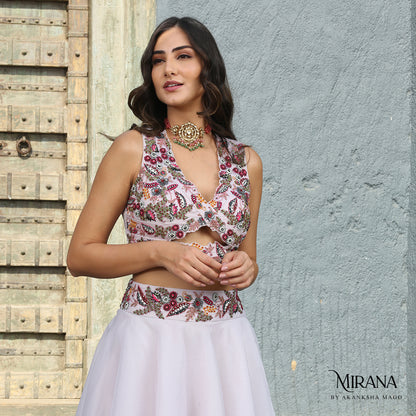 Adira - Embroidered Lavender Cape Skirt Set