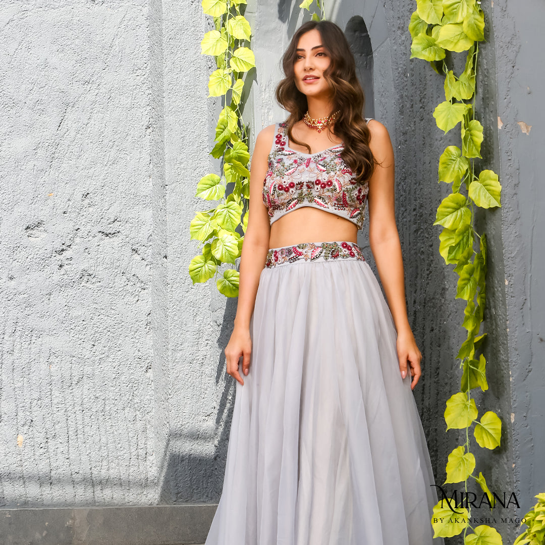 Ayesha - Embellished Lavender Cape and Skirt Set