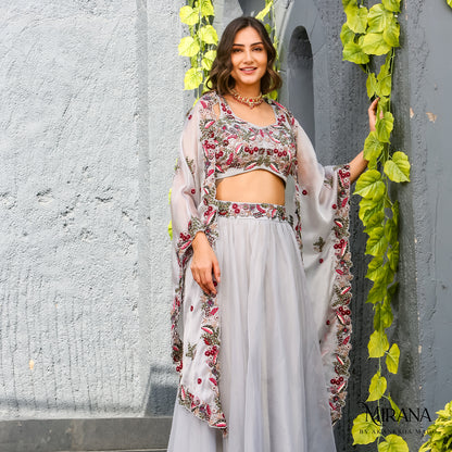Ayesha - Embellished Lavender Cape and Skirt Set