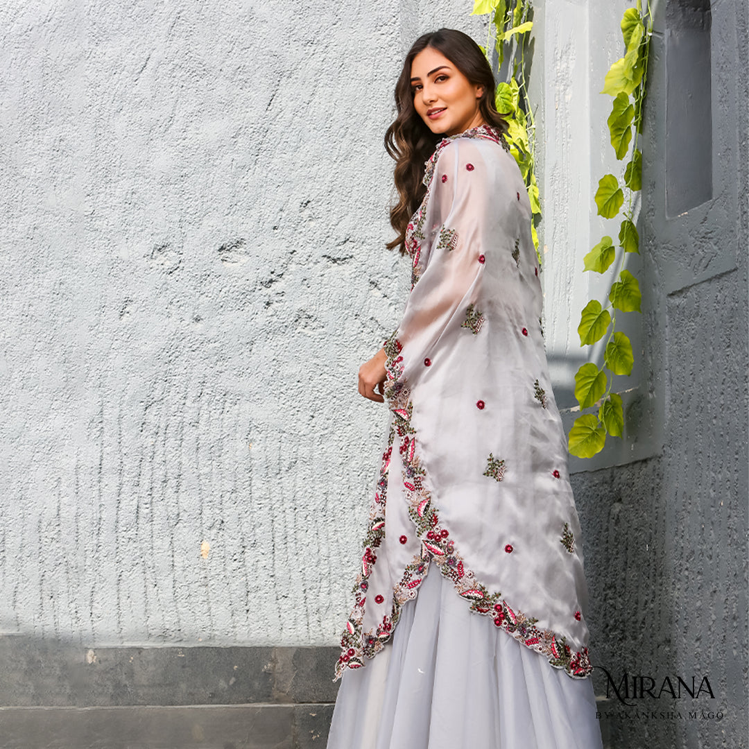 Ayesha - Embellished Lavender Cape and Skirt Set