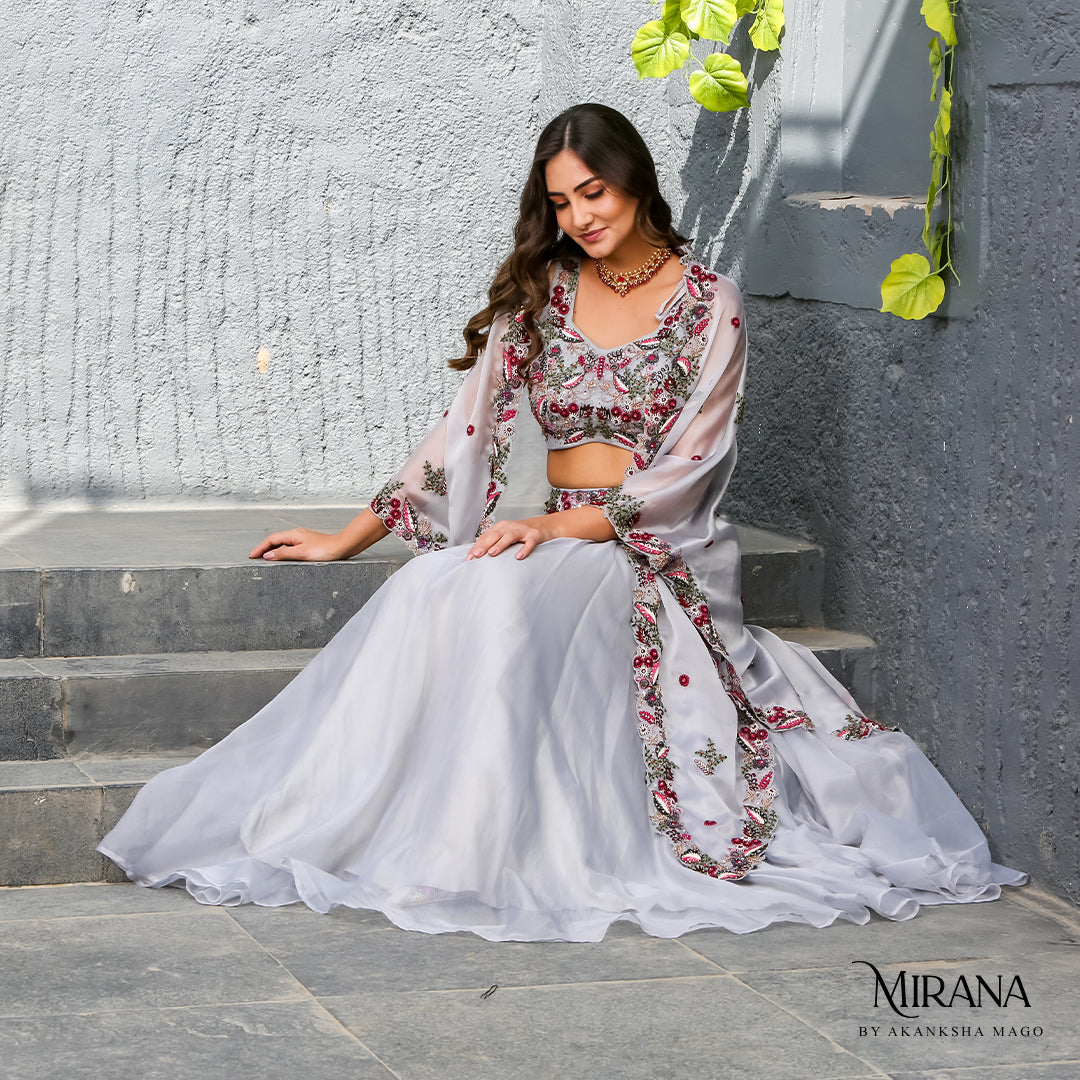 Ayesha - Embellished Lavender Cape and Skirt Set