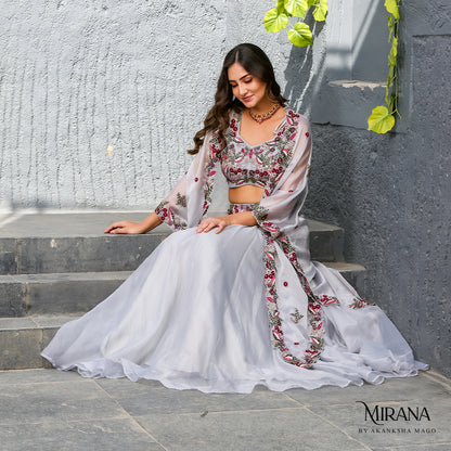 Ayesha - Embellished Lavender Cape and Skirt Set