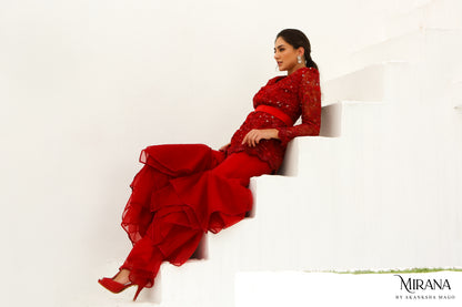 Carmine - Scarlet Red Jacket Garara Set
