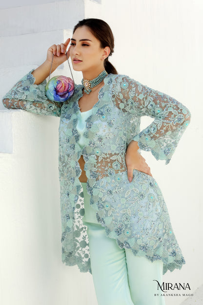 Ether - Long Cape Jacket With Pant Set