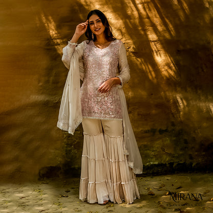 Faiza - Beige Kurta Gharara Set