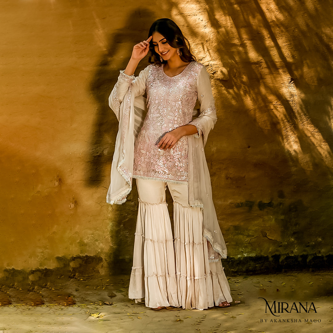 Faiza - Beige Kurta Gharara Set