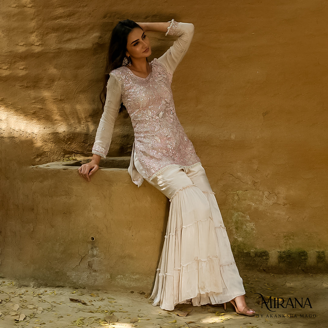 Faiza - Beige Kurta Gharara Set