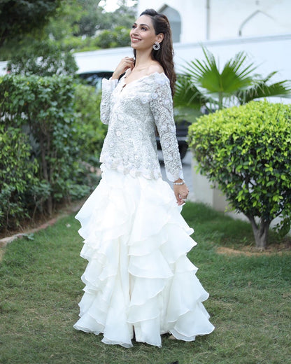 Alia White - Off Shoulder Peplum Top And Ruffle Skirt Set