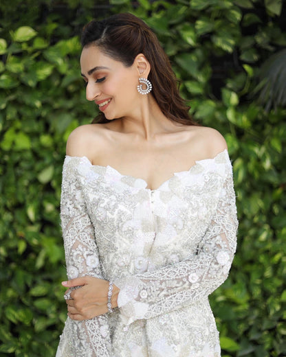 Alia White - Off Shoulder Peplum Top And Ruffle Skirt Set