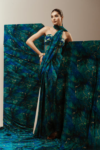 Wrap Style Stiched Saree With Corset