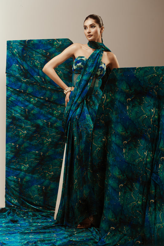 Wrap Style Stiched Saree With Corset