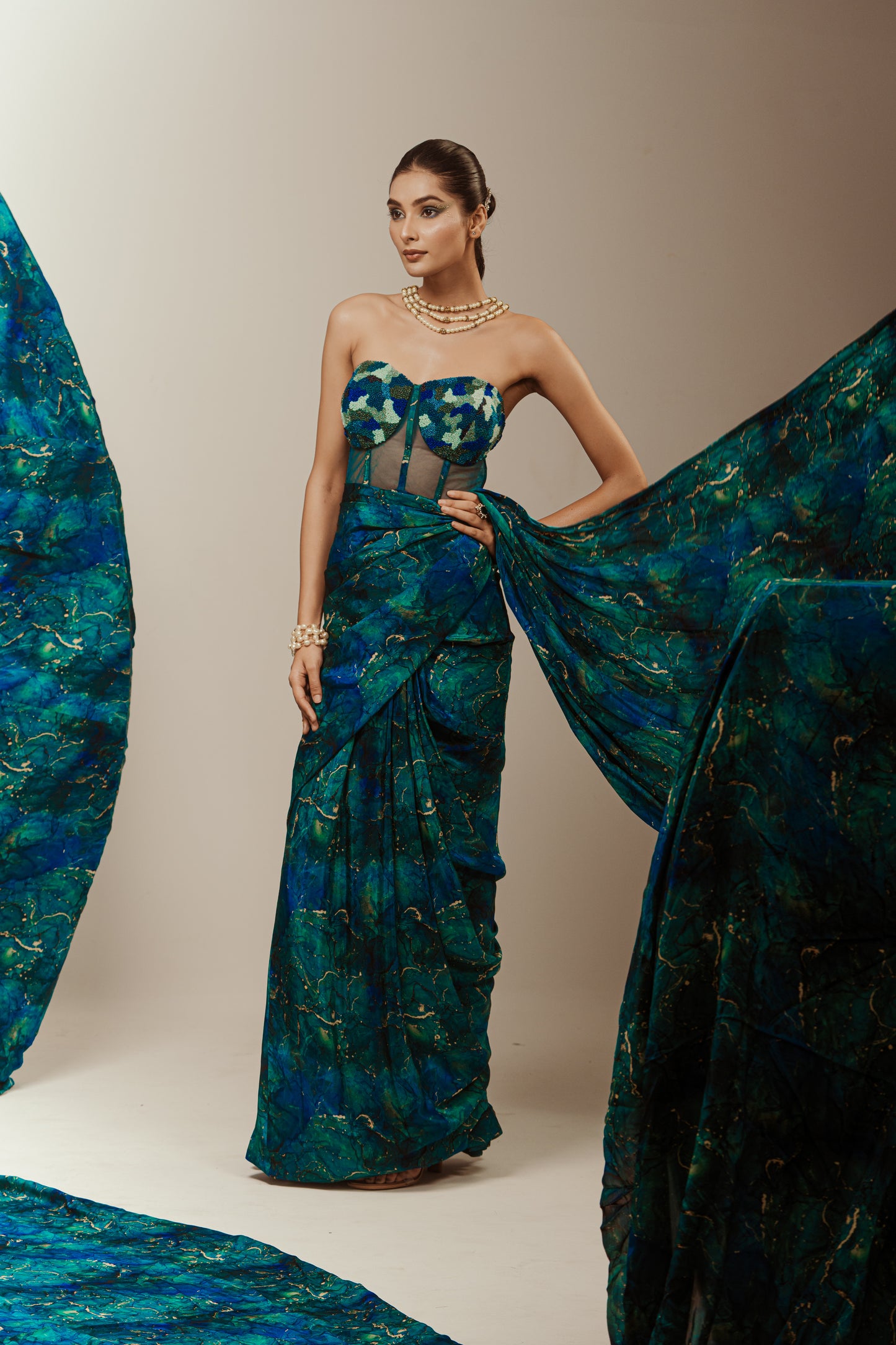 Wrap Style Stiched Saree With Corset
