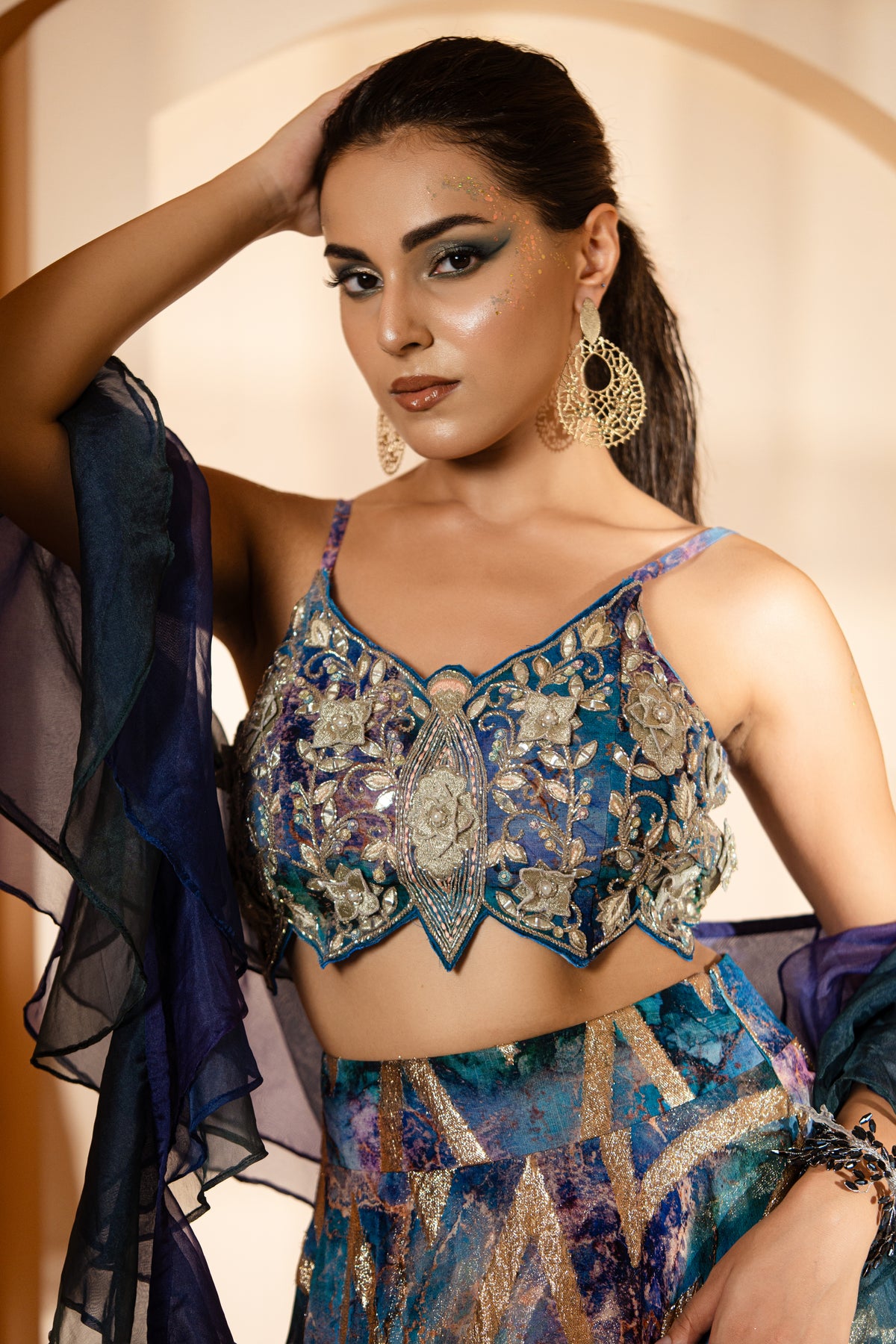 Morni: Signature Layered Skirt With Blouse & Ruffle Dupatta