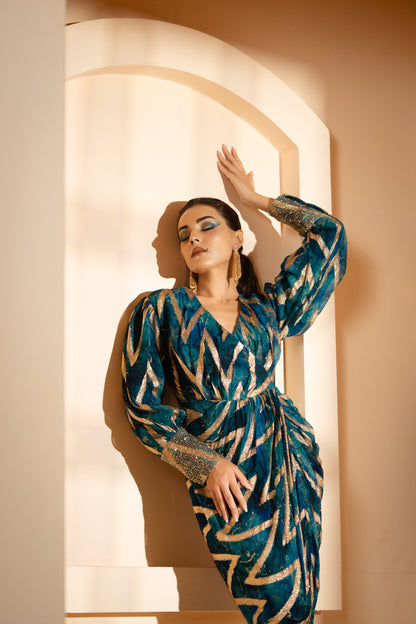 Abstract Ankle Drape Dress