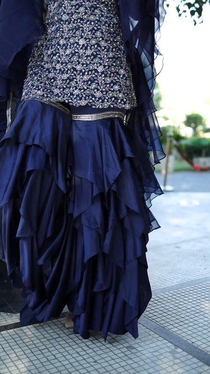 Tahira - Halter Style Kurta With Layered Sharara Pants