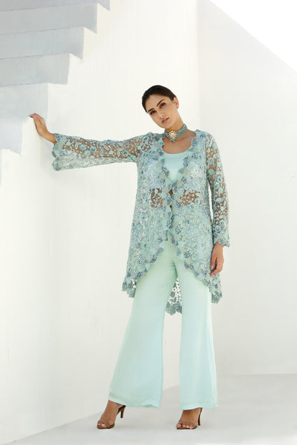 Ether - Long Cape Jacket With Pant Set