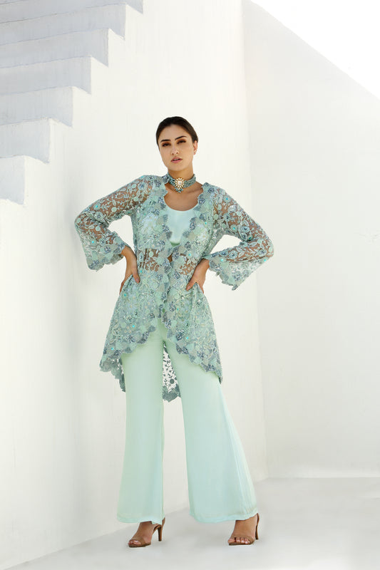 Ether - Long Cape Jacket With Pant Set