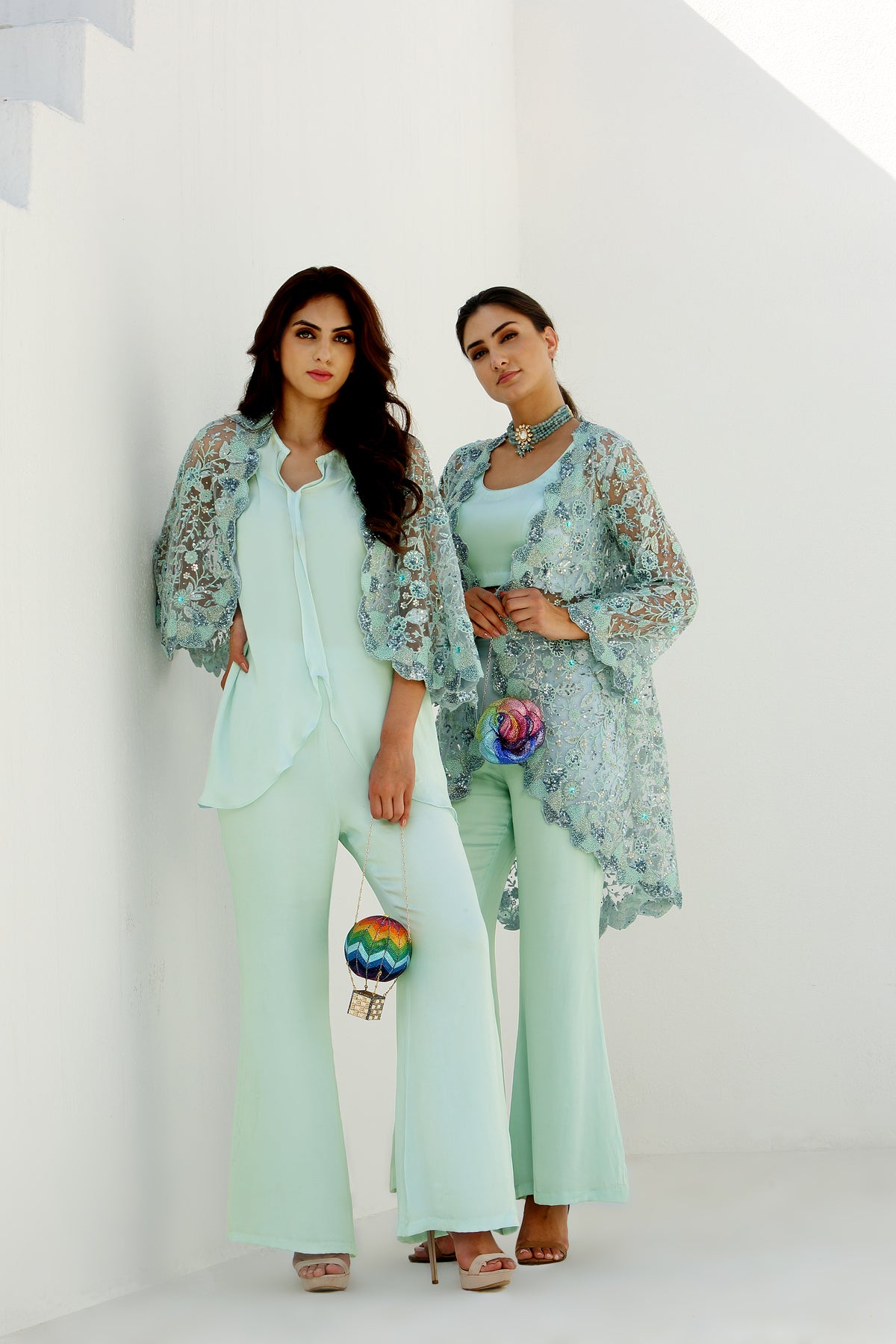 Ether - Long Cape Jacket With Pant Set
