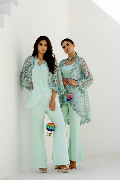 Ether - Long Cape Jacket With Pant Set