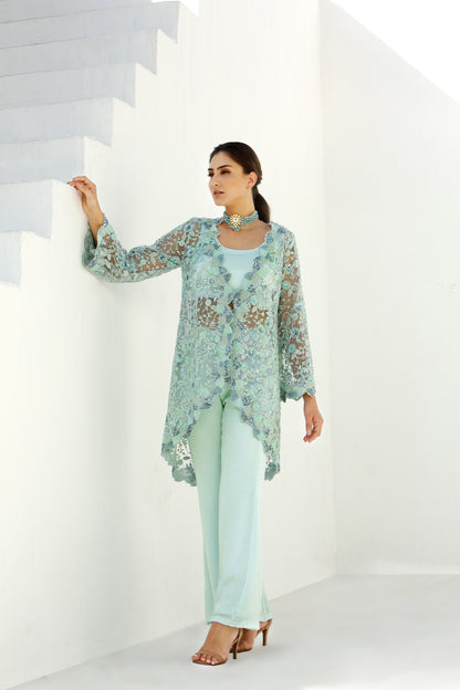 Ether - Long Cape Jacket With Pant Set