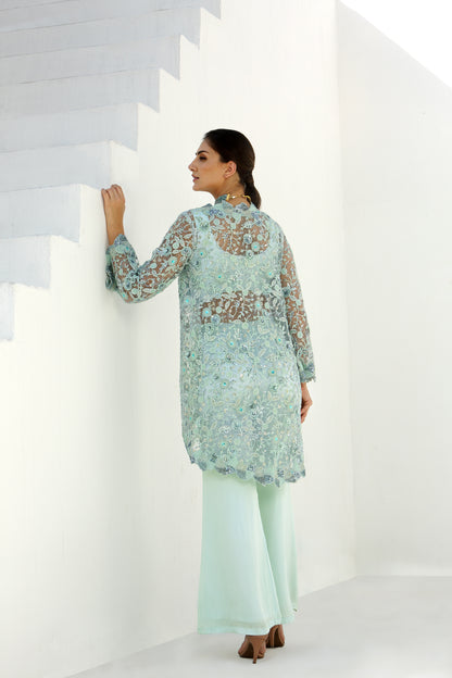 Ether - Long Cape Jacket With Pant Set