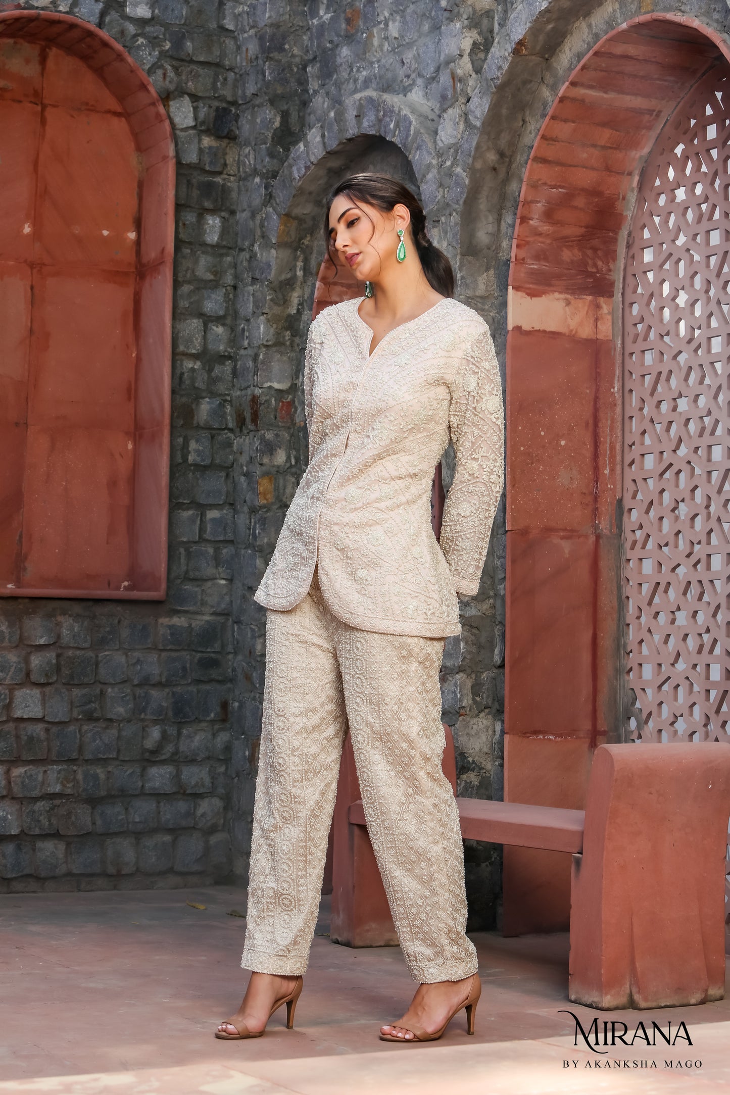 Dione - Ivory Jacket With Pant Cord Set