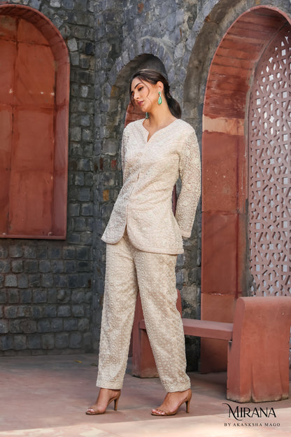 Dione - Ivory Jacket With Pant Cord Set