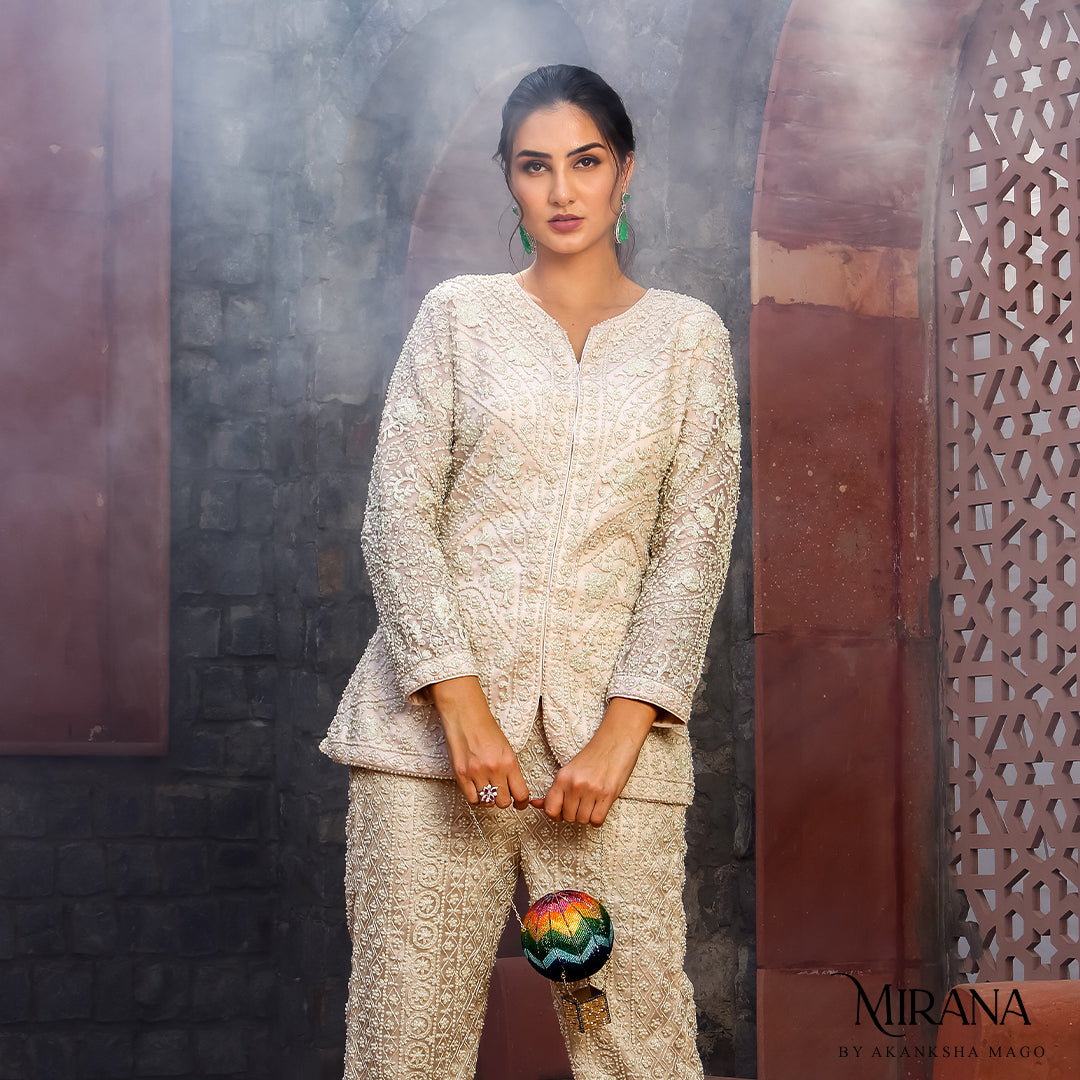 Dione - Ivory Jacket With Pant Cord Set